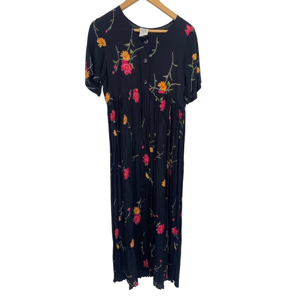 VINTAGE MIXIT 3/4 BUTTON BOHO FLORAL SIZE 6 SHORT SLEEVE RAYON